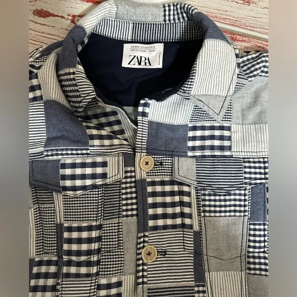 {Zara} QUILTED PLAID PATCHWORK JACKET kids Sz 13-14Yrs